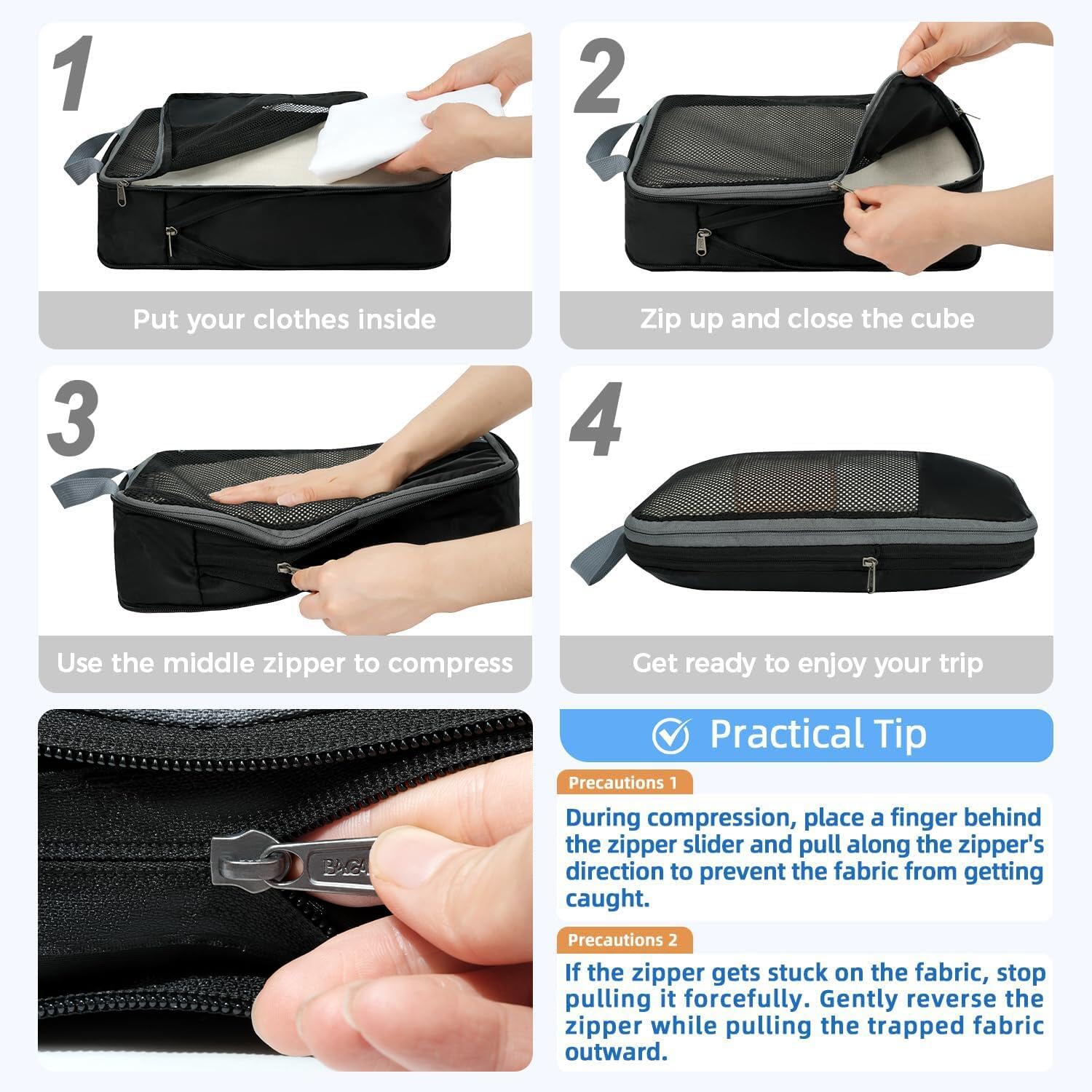 Compression Packing Cubes for Suitcase – Durable 320D Travel Packing Organizers for Efficient Luggage Storage