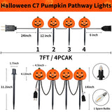 2025 LED Halloween Pumpkin Pathway Lights – 7FT Plug-In Jack-O’-Lantern Yard Stakes, UL Certified & IP44 Waterproof (4-Pack)