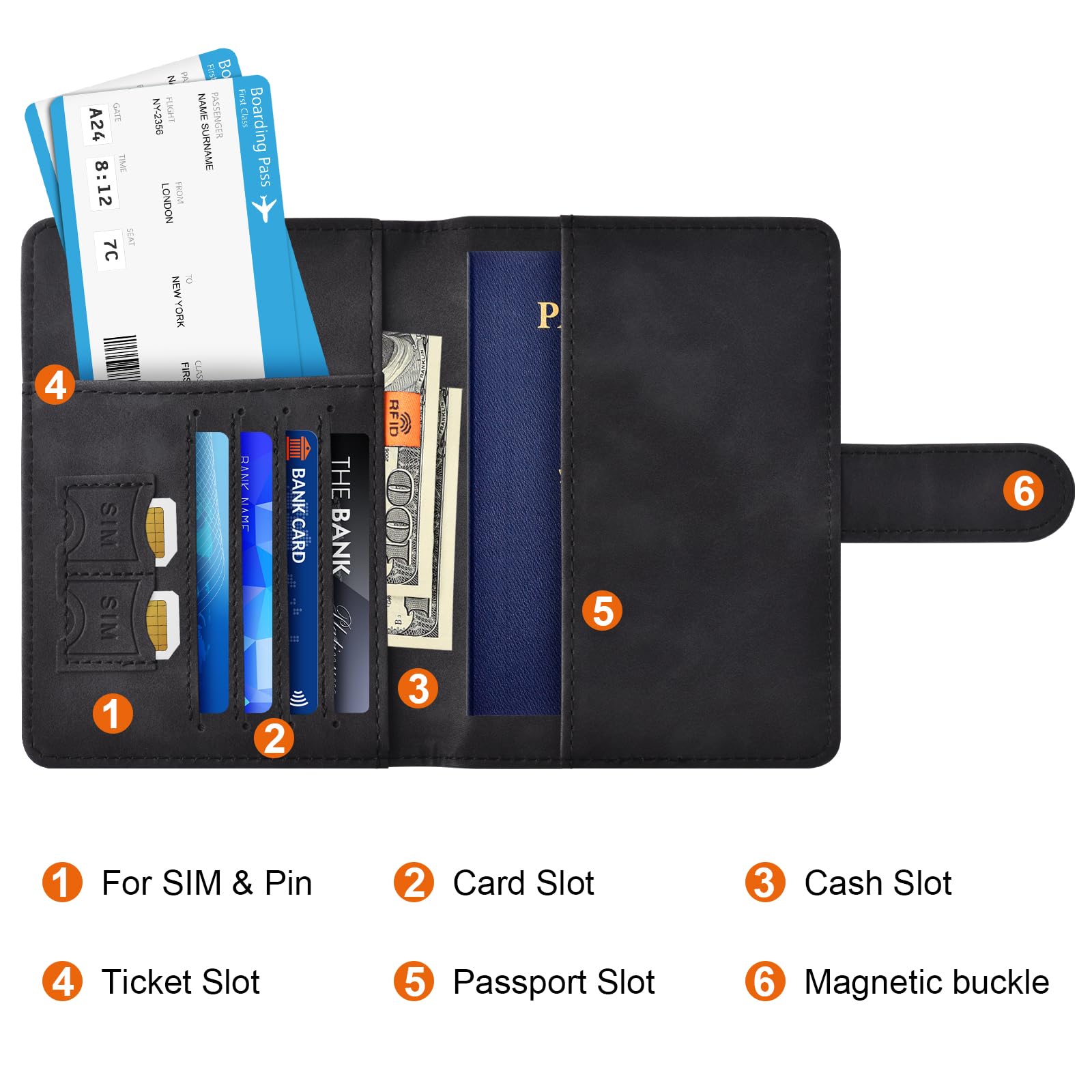 RFID Blocking Passport Holder Wallet with Magnetic Closure – Travel Document Organizer for Men & Women