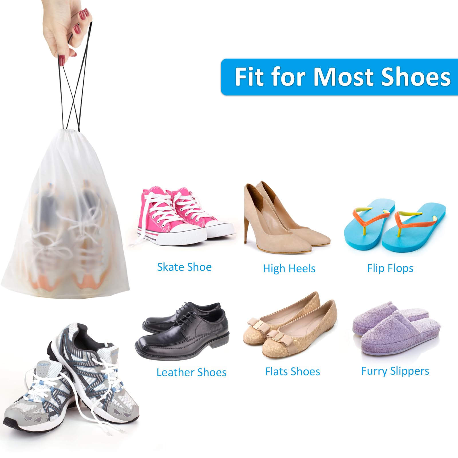 5 Pack Travel Shoe Bags for Luggage, Waterproof Drawstring Shoe Storage Bags for Travel and Closet Organization