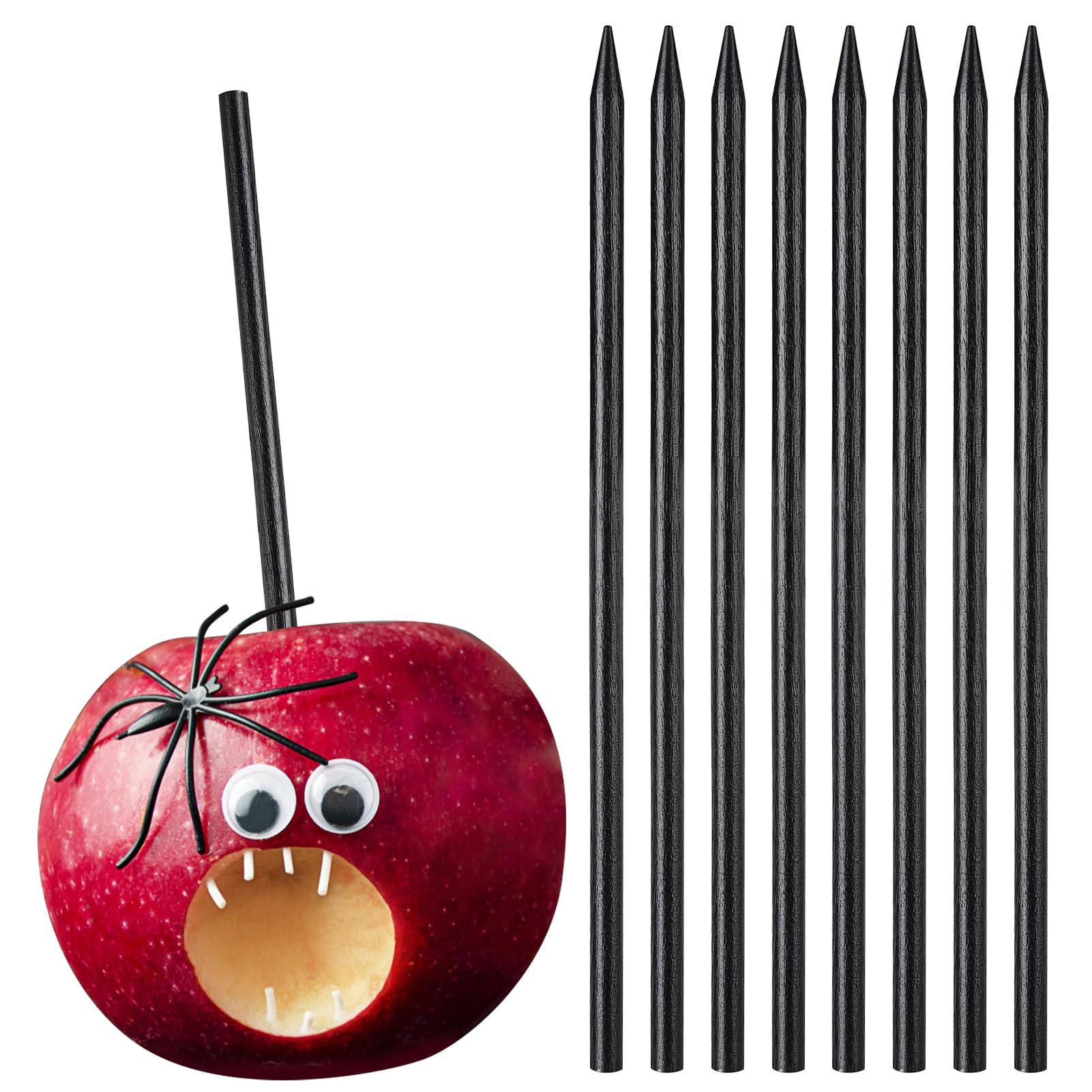 36Pcs Black Candy Apple Sticks – 6 Inch Wooden Caramel Apple Skewers for Halloween Parties, Baking & DIY Dessert Decorations