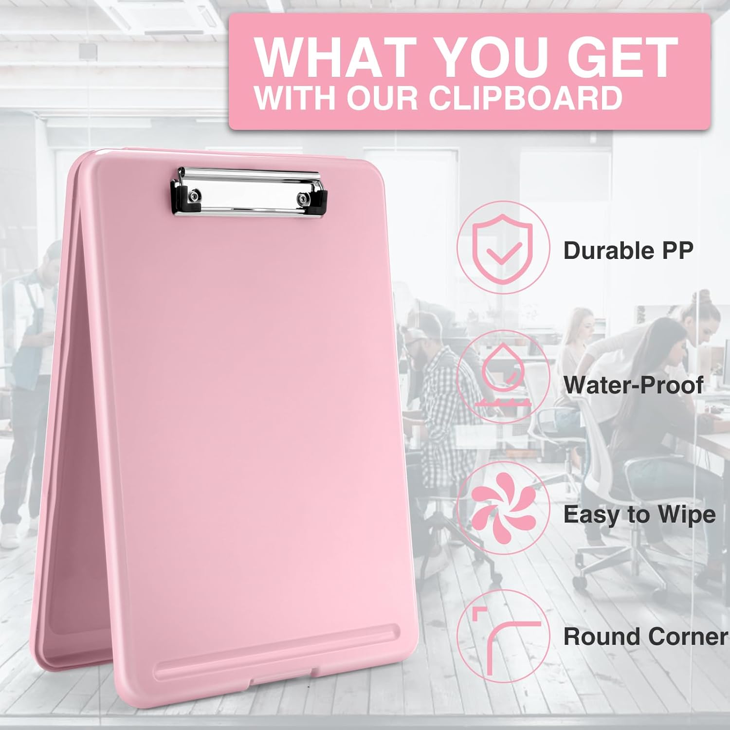 Light Pink Storage Clipboard with Low-Profile Clip