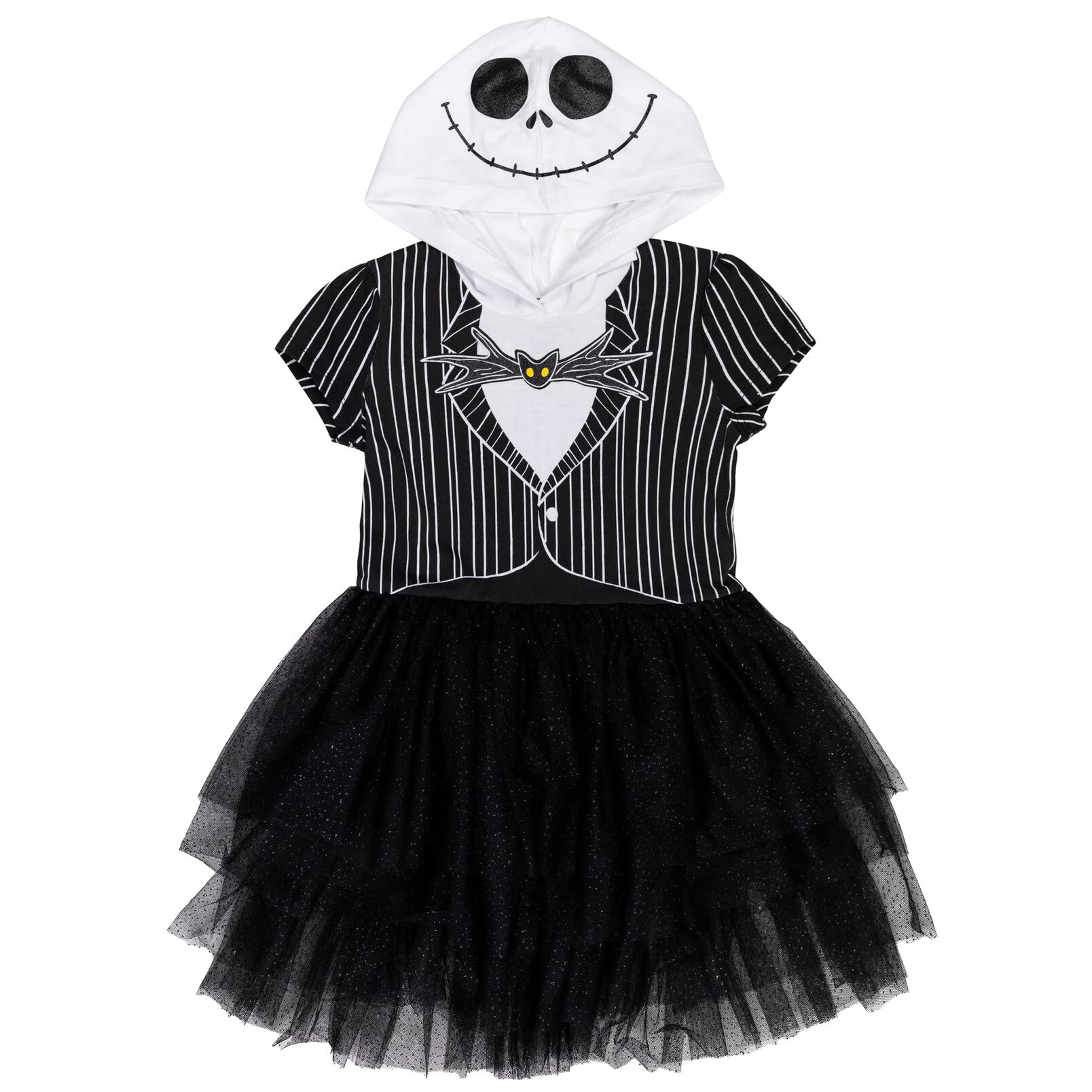 Girls Nightmare Before Christmas Dress – Official Disney Jack Skellington Short Sleeve Hooded Outfit 🎃🖤