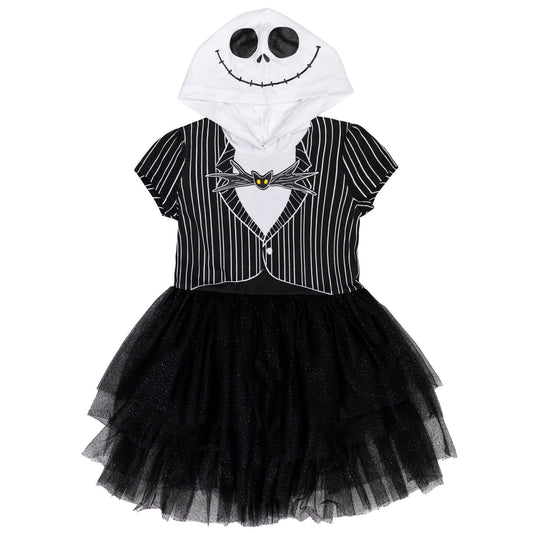 Girls Nightmare Before Christmas Dress – Official Disney Jack Skellington Short Sleeve Hooded Outfit 🎃🖤