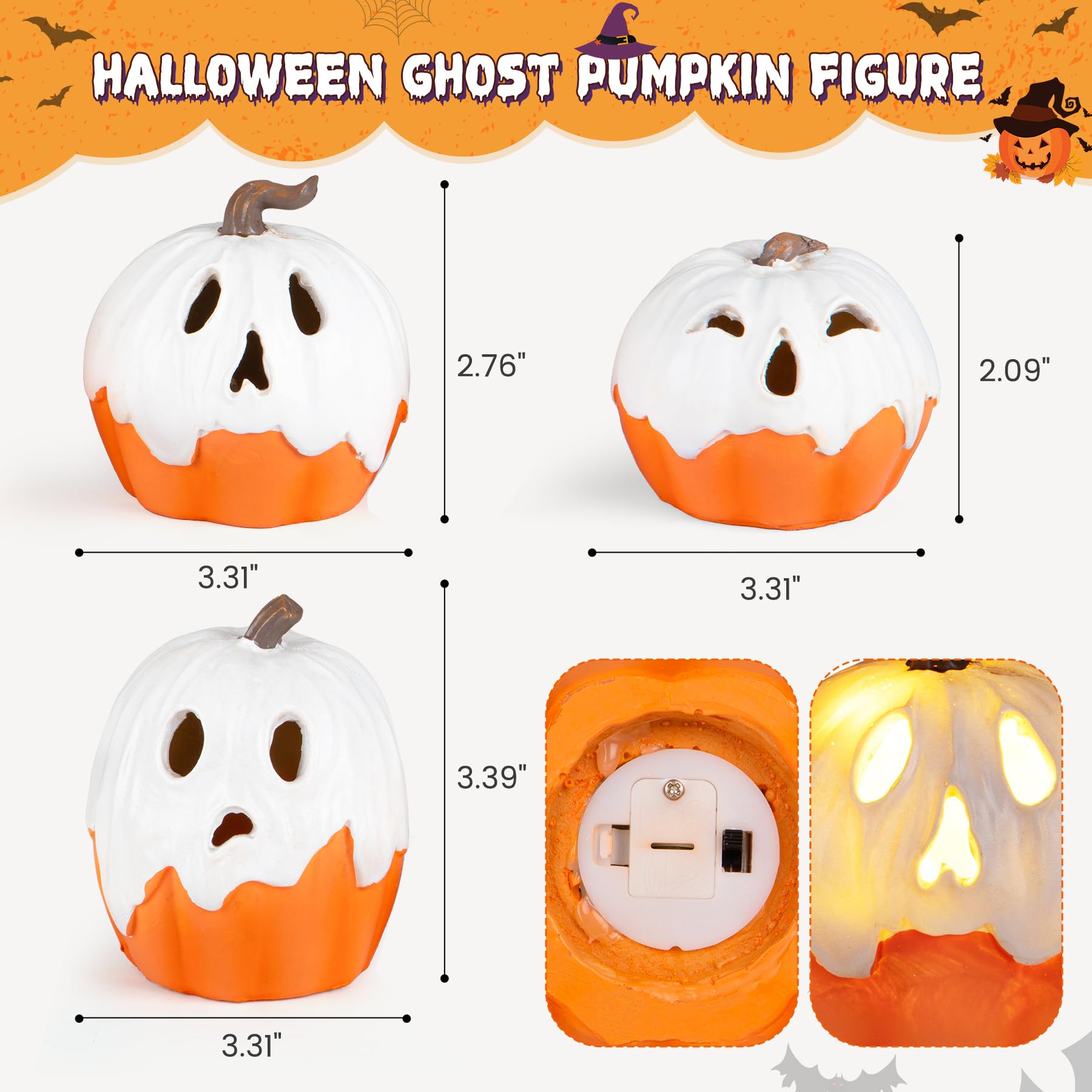 Light-Up Ghost Pumpkin Decorations – Handmade LED Halloween Table Ornaments (Set of 3) 🎃👻