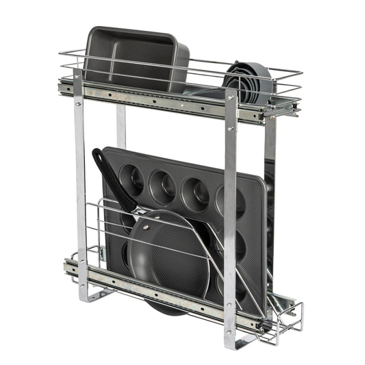 Household Essentials Glidez 2-Tier Pull-Out Cookware Organizer – Chrome Slide-Out Rack with Dual Storage Levels