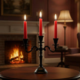 Mini Black Matte Metal Candelabra – 3-Arm Baby Candle Holder for Halloween, Weddings & Home Decor (8” Tall)