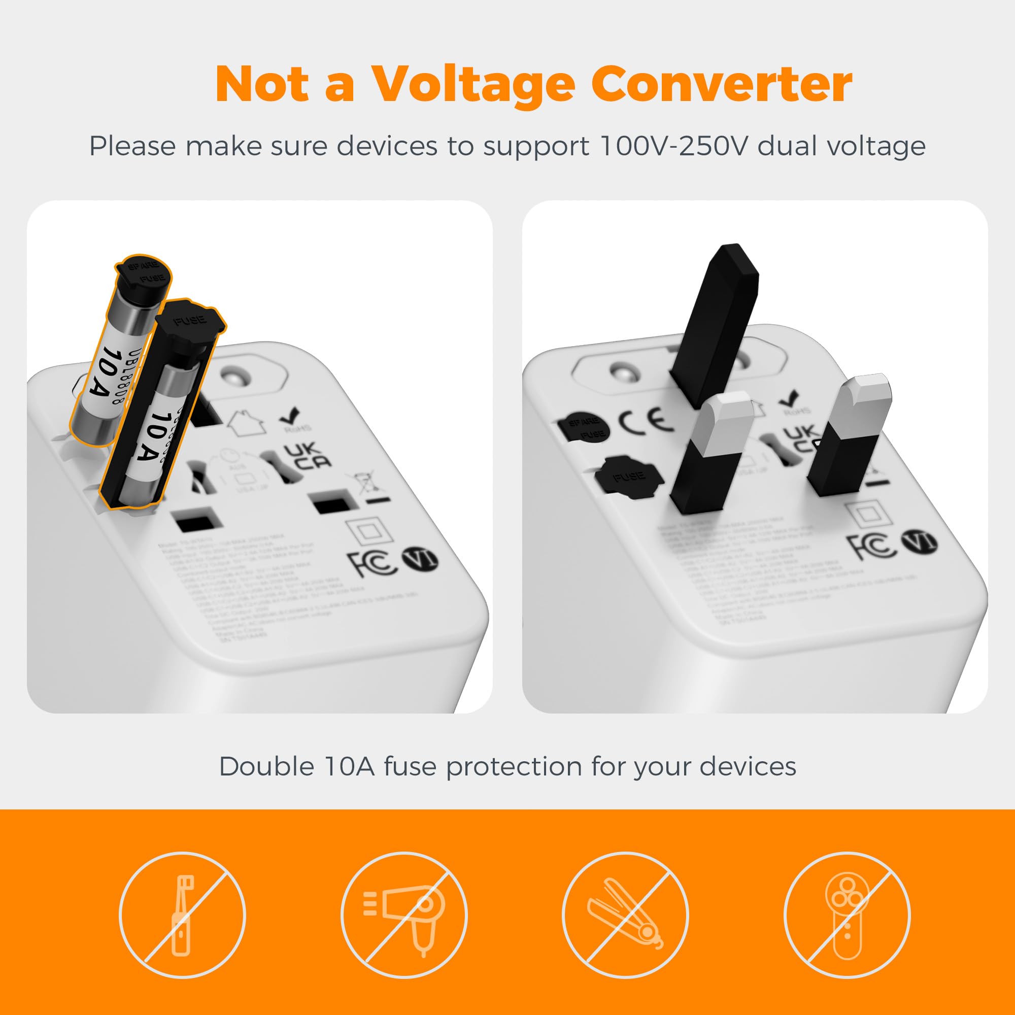 TESSAN 5-in-1 Universal Travel Adapter with Dual USB-C & 4 USB Ports, Worldwide International Plug Charger 2500W for Europe UK USA Australia – Grey 20W