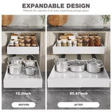 Full-Extension Pull-Out Cabinet Organizer – 22” Deep Adjustable Slide-Out Drawer with 3 Rails (White, 2-Pack)
