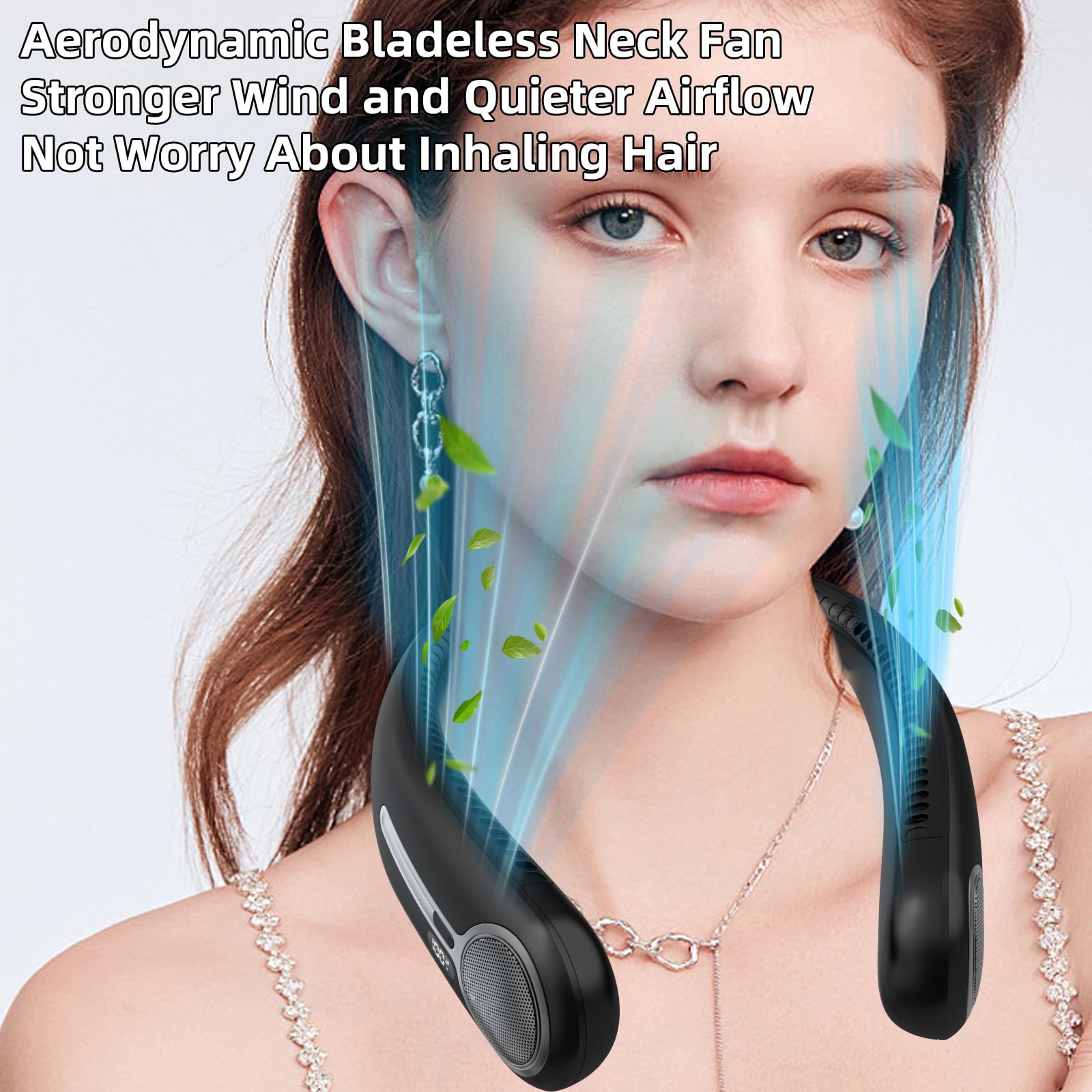 6000mAh Rechargeable Neck Fan – Bladeless Portable Cooling Fan with LED Display & 4 Speed Modes