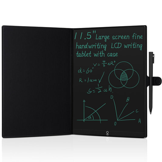 11.5” Large LCD Writing Tablet with Leather Case – Reusable Digital Notepad & Meeting Board (Black)