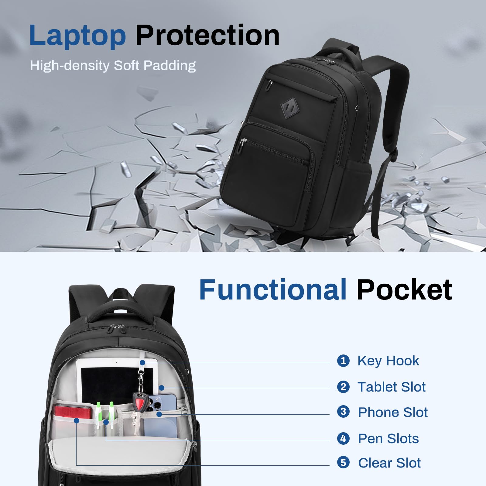 Lightweight School Backpack with Laptop Sleeve – Classic Unisex Bookbag for Teens & College