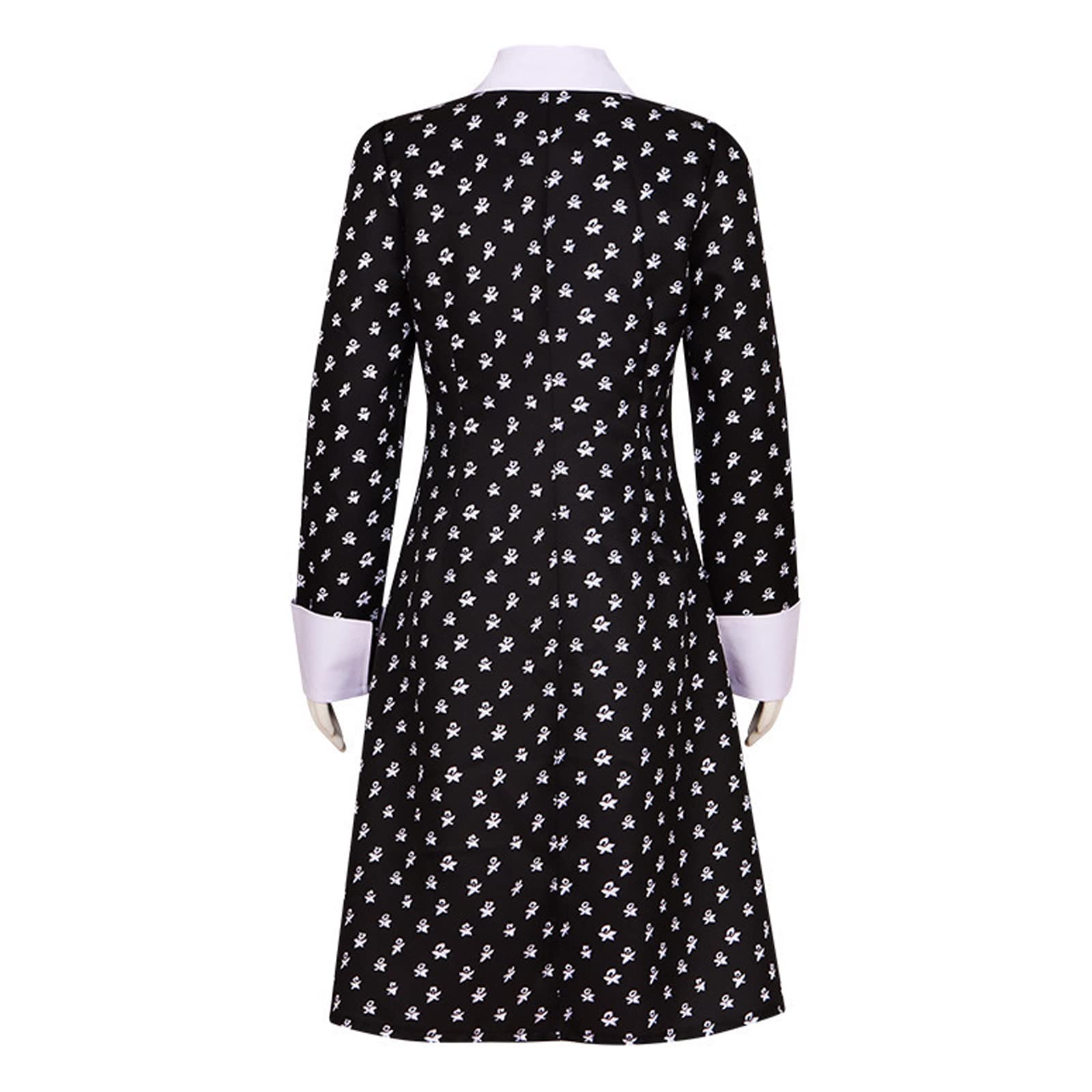 Women’s Black Lapel Dress with White Floral Print – Vintage Gothic Style for Halloween & Daily Wear