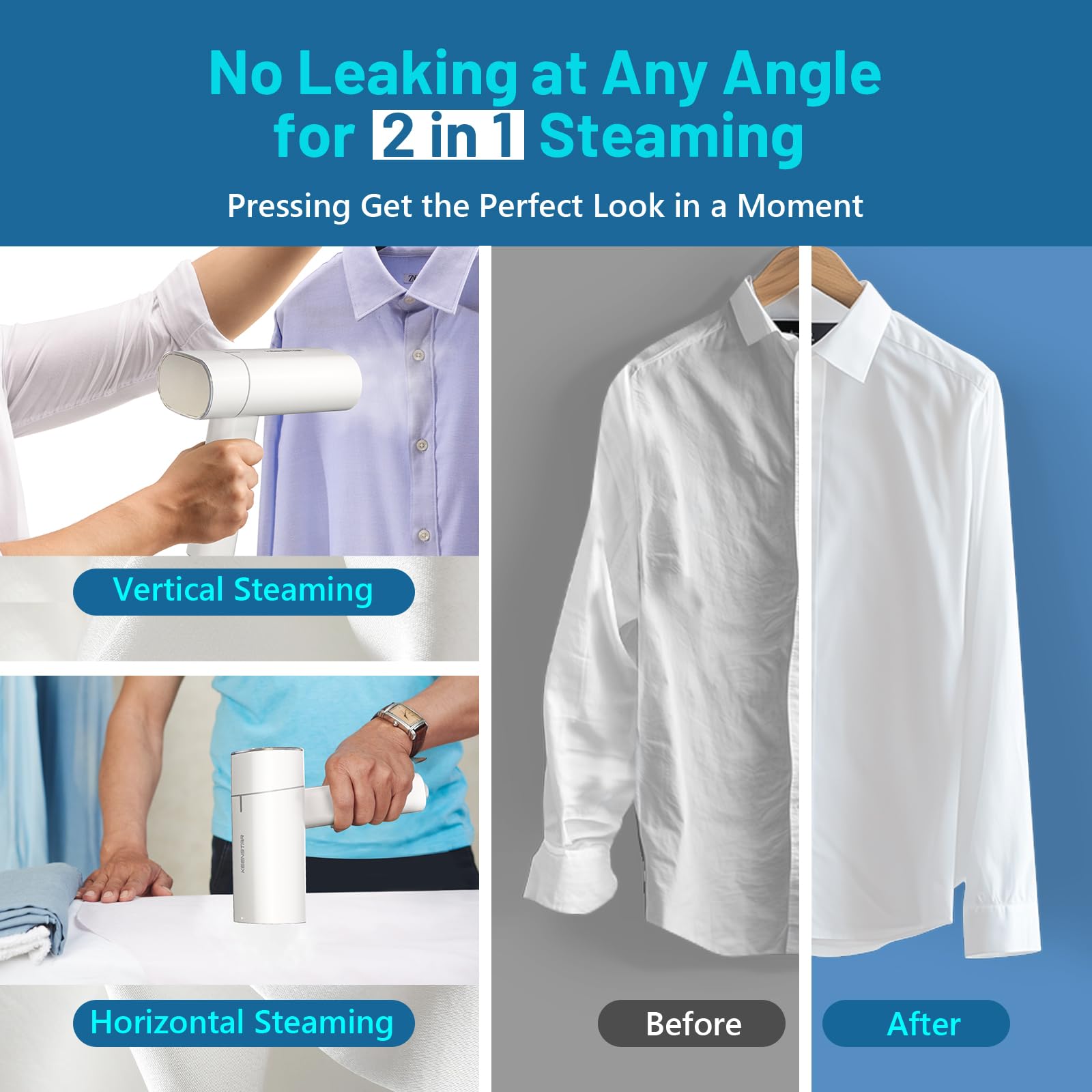 KEENSTAR Foldable Handheld Garment Steamer 1200W Fast Heat Portable Wrinkle Remover with Detachable Tank