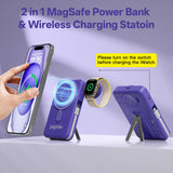 Magnetic Wireless Power Bank 10,000mAh – Slim All-in-One Charger with Built-In Cables & Stand (Dark Blue)