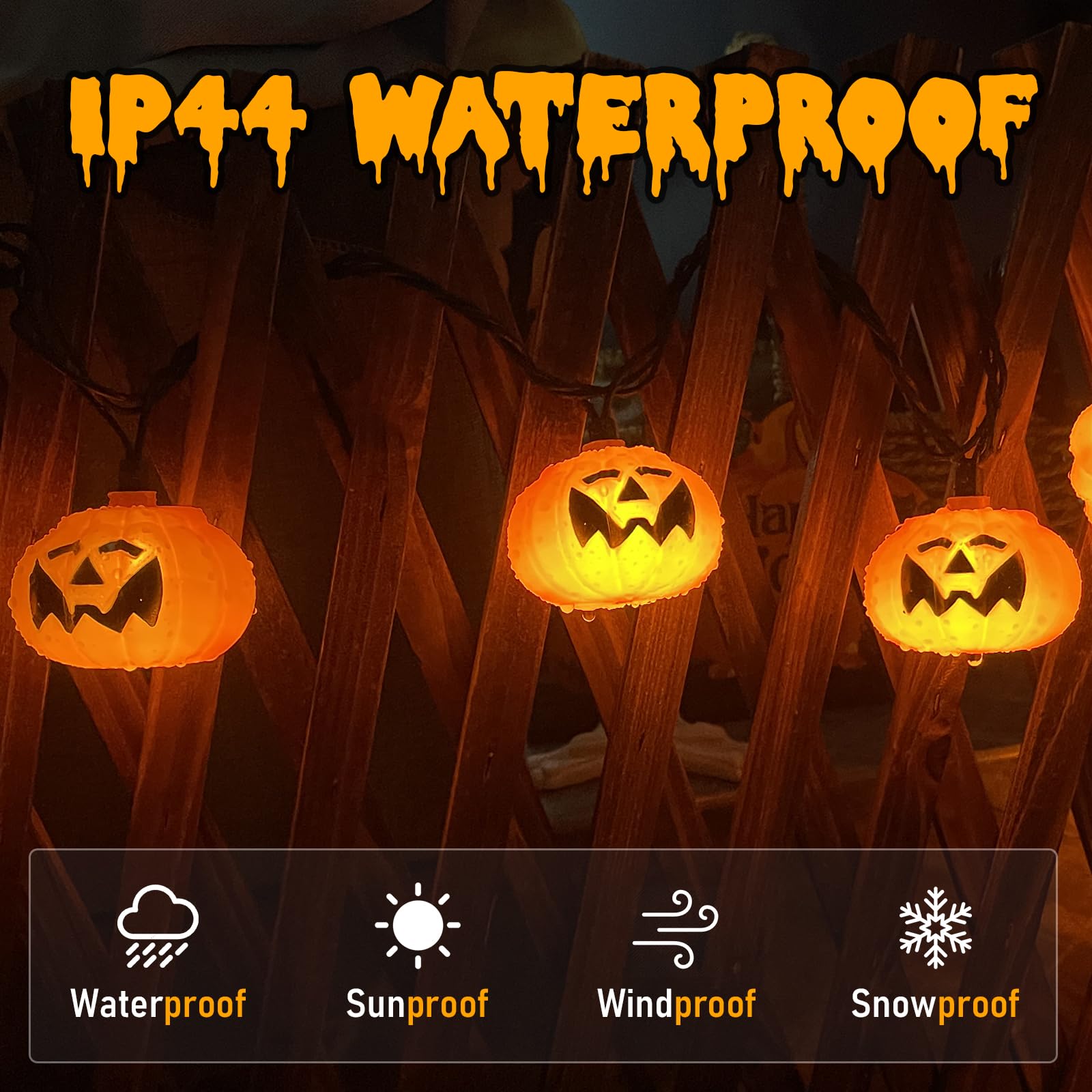 8.5FT Halloween Pumpkin Bat String Lights – 10 Orange Lanterns with Warm Glow & End-to-End Connection