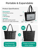 BAGSMART Expandable Puffy Tote Bag for Women – Quilted Work & Travel Carry-On Handbag (Black, Large)