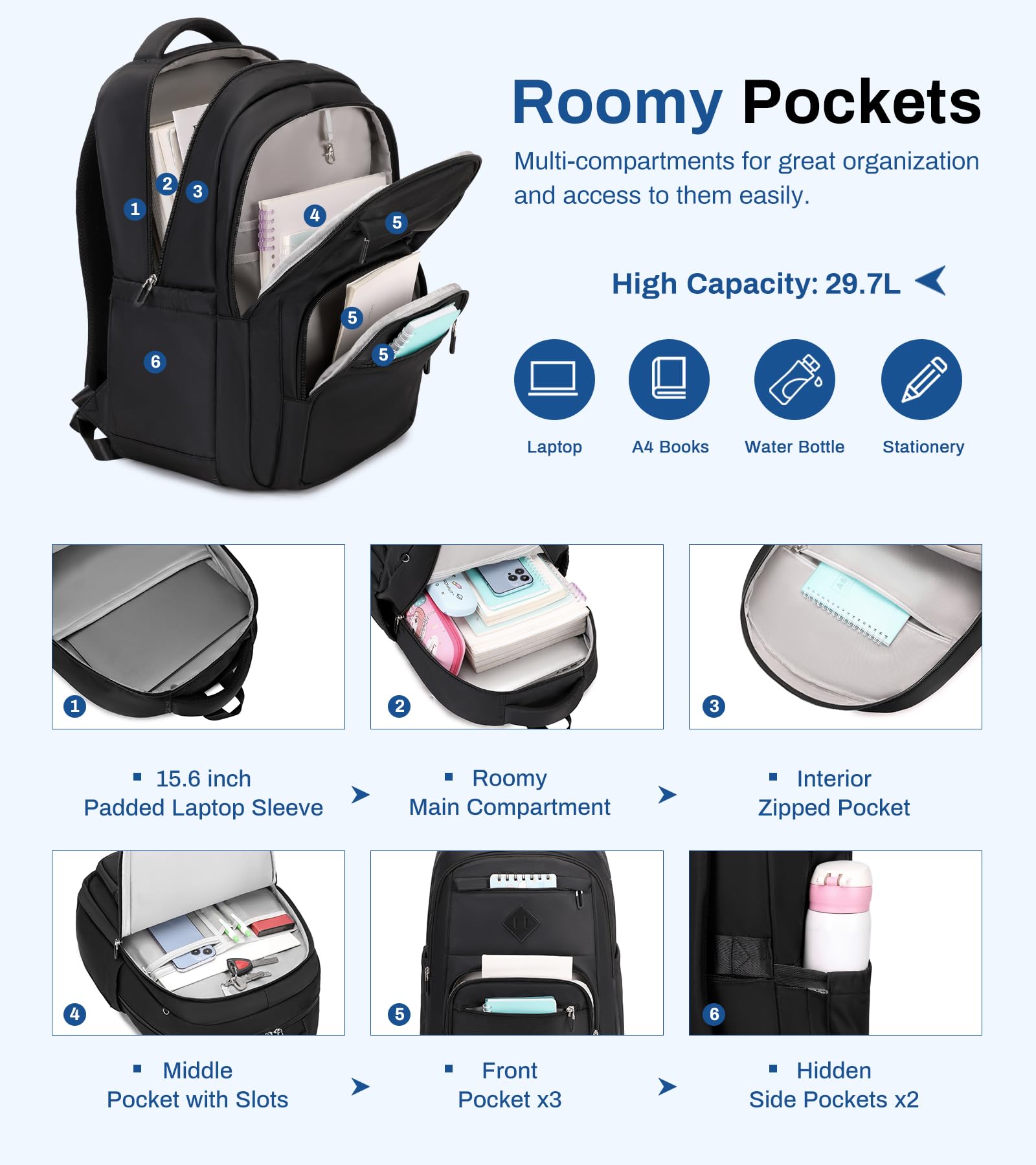 Lightweight School Backpack with Laptop Sleeve – Classic Unisex Bookbag for Teens & College