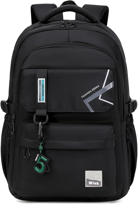 Black Water-Resistant School Backpack with Laptop Sleeve