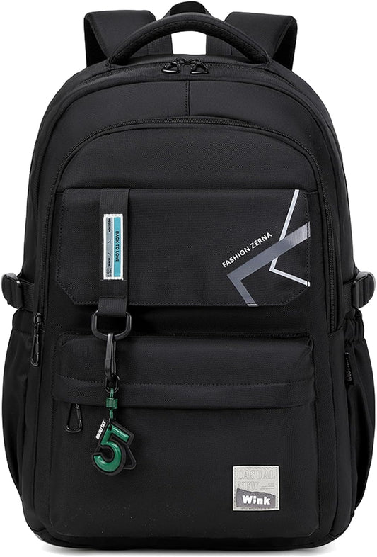 Black Water-Resistant School Backpack with Laptop Sleeve