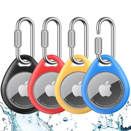 Heavy Duty AirTag Holder Case with Locking Stainless Steel Carabiner, Waterproof TPU Protective Cover – 4 Pack Multi Color
