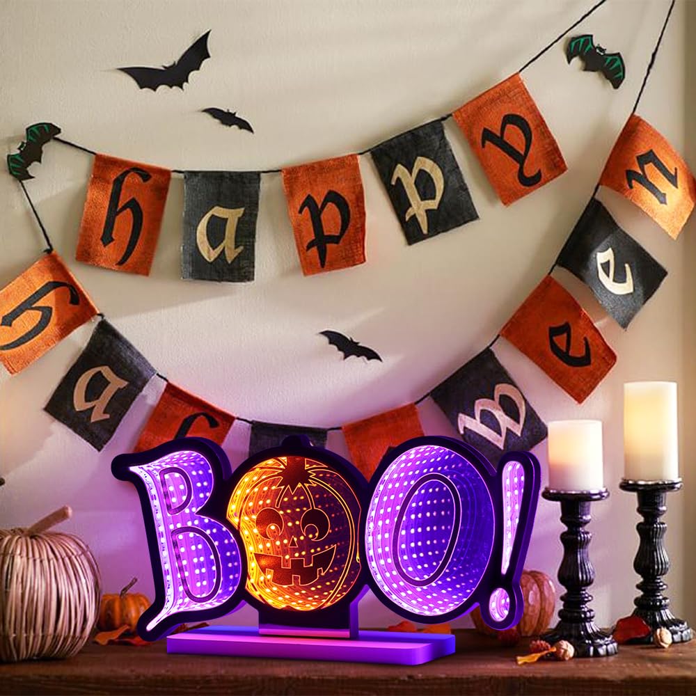 USB Halloween Tunnel Light “BOO!” 🎃 – Infinity Mirror Pumpkin Light with Orange & Purple LED Glow