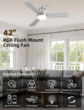 Homlit 42” Smart RGB Ceiling Fan with Music Sync, Alexa Control & Whisper-Quiet DC Motor – Silver
