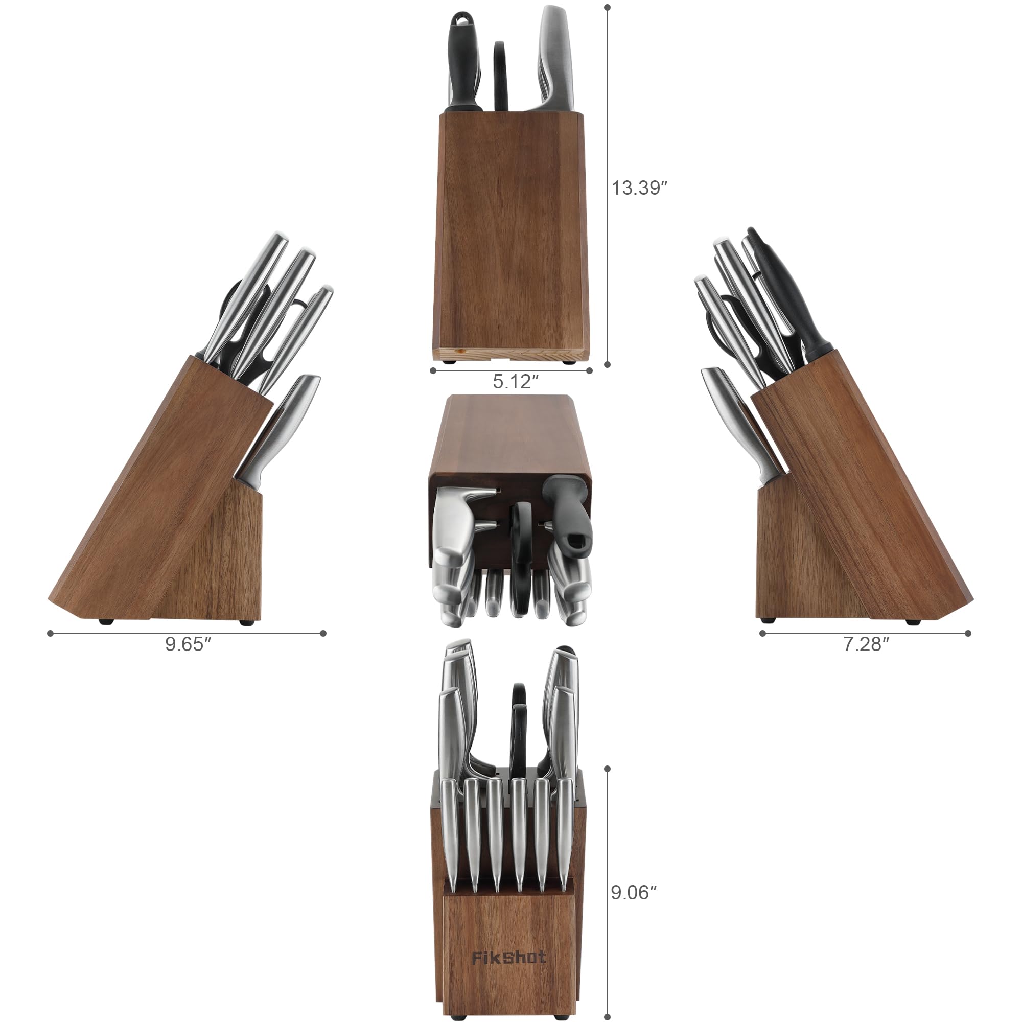 Stainless Steel Kitchen Knife Set with Wooden Block & Built-In Sharpener