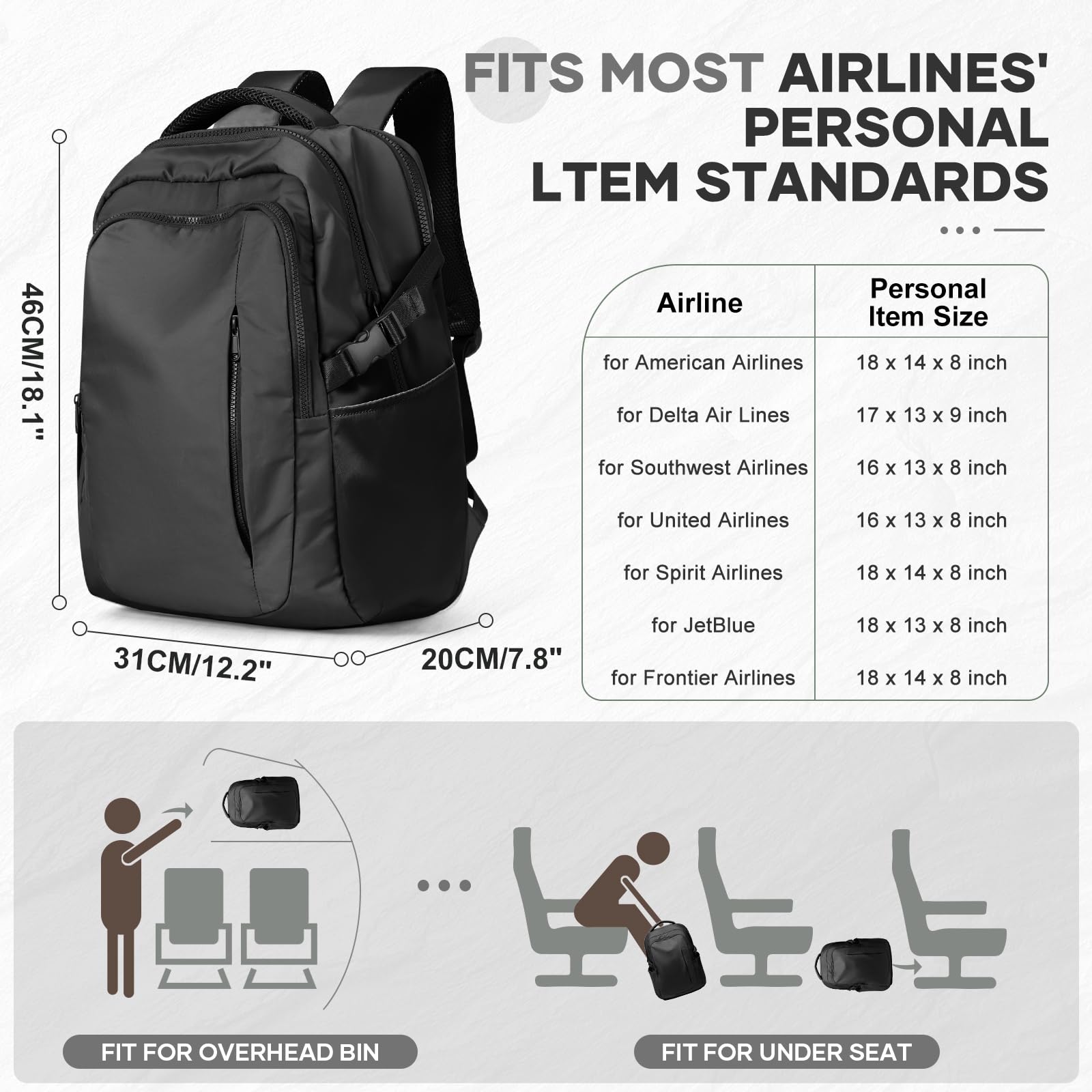 SUWASP Carry-On Travel Backpack with Laptop Pocket & Shoe Compartment – Black