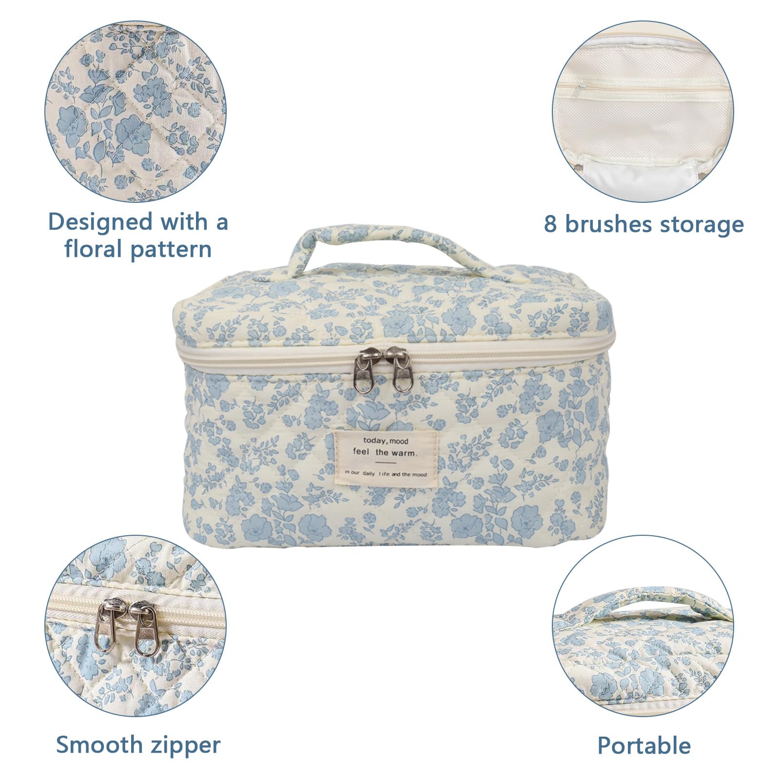 GOSECT Large Floral Makeup Bag for Women – Cotton Travel Cosmetic & Toiletry Organizer (Baidilanhua)