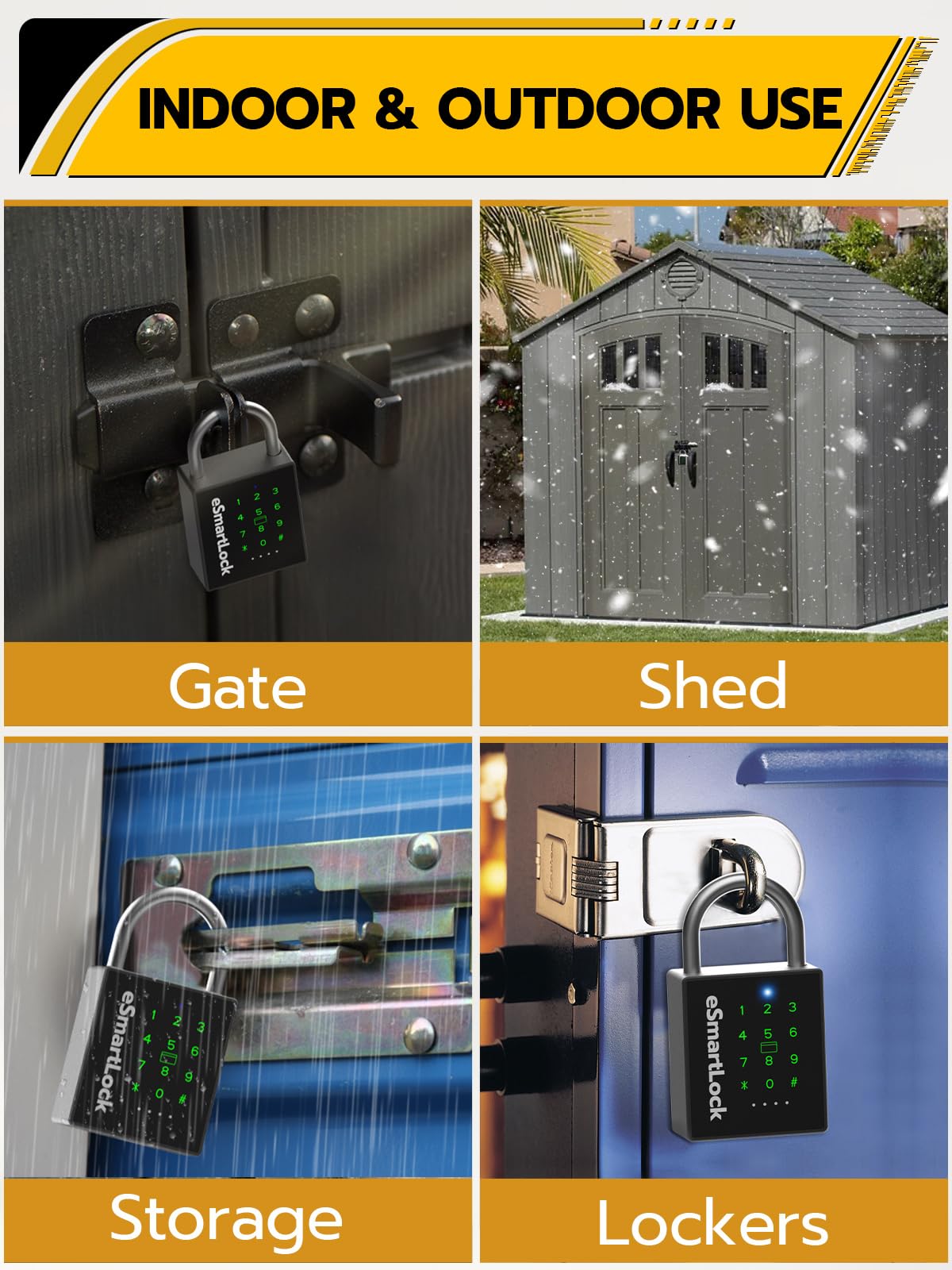IP67 Waterproof Smart Padlock with RFID, Passcode & Bluetooth App Control, Military-Grade Keyless Security Lock