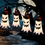 Halloween Lighted Ghost Witch Hats – 4 Pack Hanging LED Decorations with 3 Flash Modes for Indoor & Outdoor Use (Warm White)