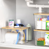 2-in-1 Trash Bag Dispenser & Pull-Out Under-Sink Organizer – Acrylic with Bamboo Lid (Clear)