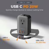 TESSAN Universal Travel Adapter PD 20W with Dual USB-C & USB Port, Ultra-Thin International Plug Converter for Europe UK USA Australia – Black Silver