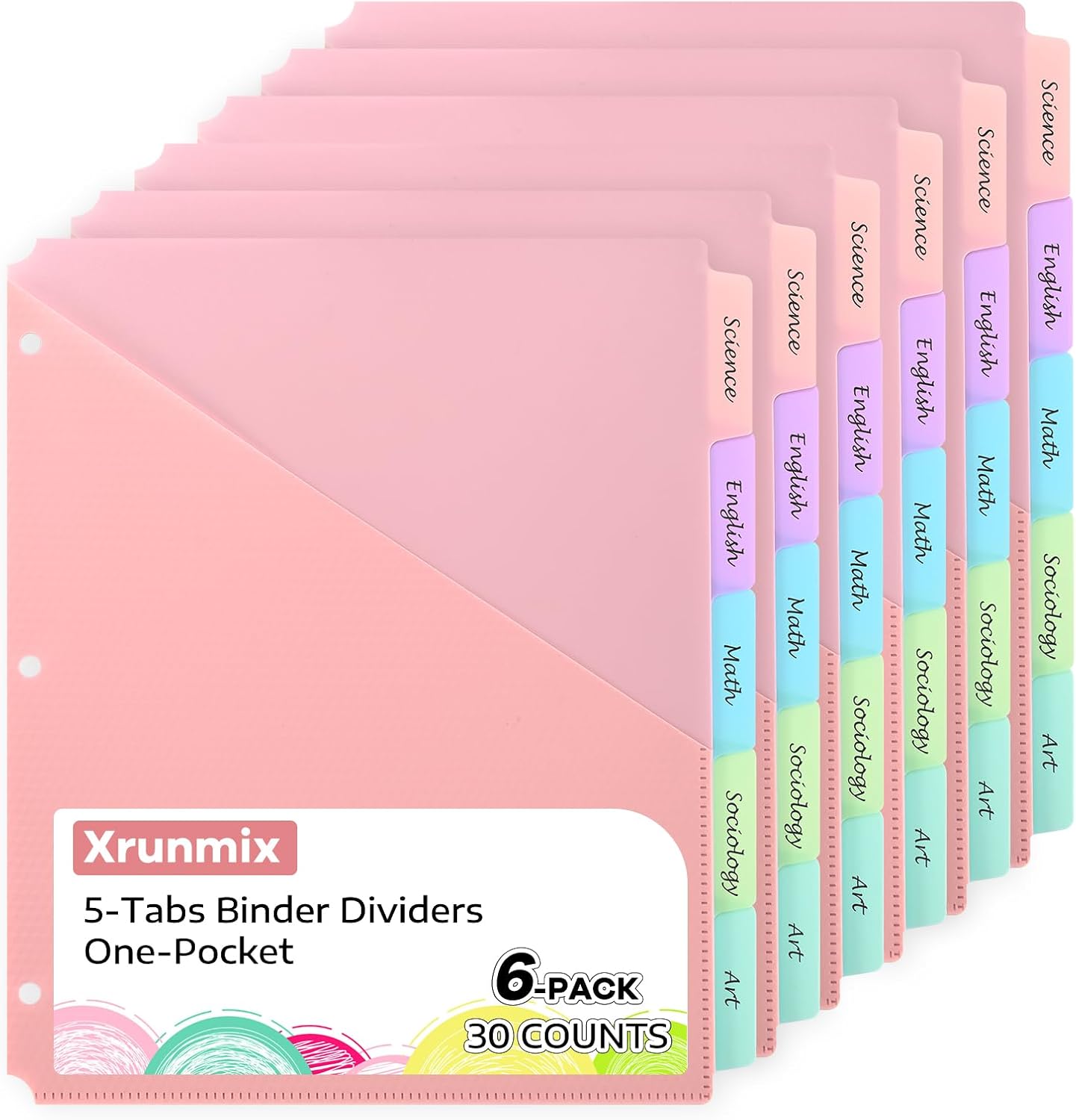 5-Piece Pastel Pocket Binder Divider Set