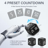Rotating Pomodoro Timer Cube with Gravity Sensor, Preset 5/10/25/50 Min, Custom Countdown & Stopwatch, Silent Vibration Desk Timer for Work, Study & Kitchen – Black