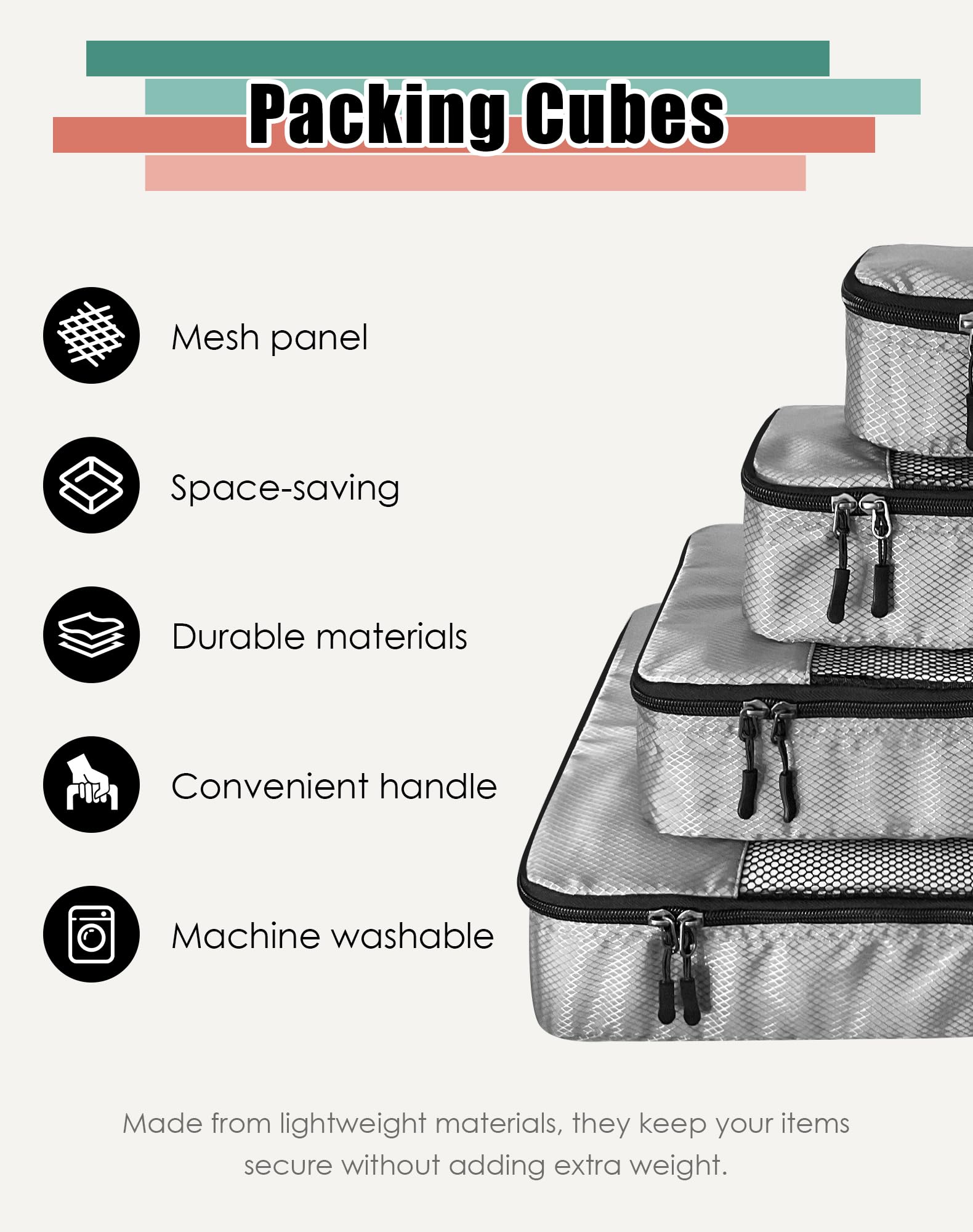 4-Piece Packing Cube Set for Suitcases – Lightweight Travel Organizers with Breathable Mesh for Clothes, Shoes & Accessories