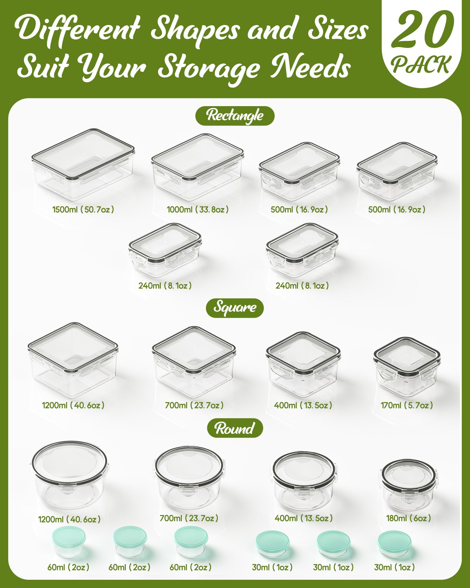 Airtight Food Storage Containers Set – 40 Piece Stackable Meal Prep Containers with Lids, Labels & Marker
