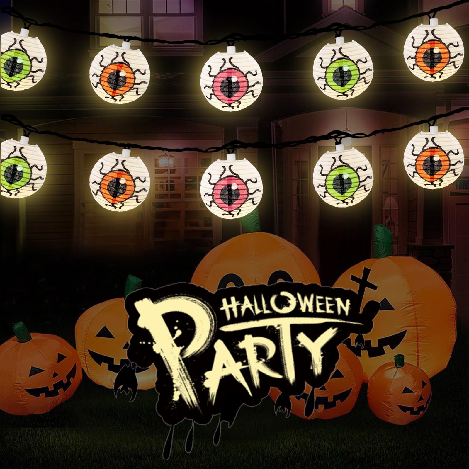 Halloween Eyeball String Lights – Multicolored Lantern Design (Indoor & Outdoor, Waterproof)