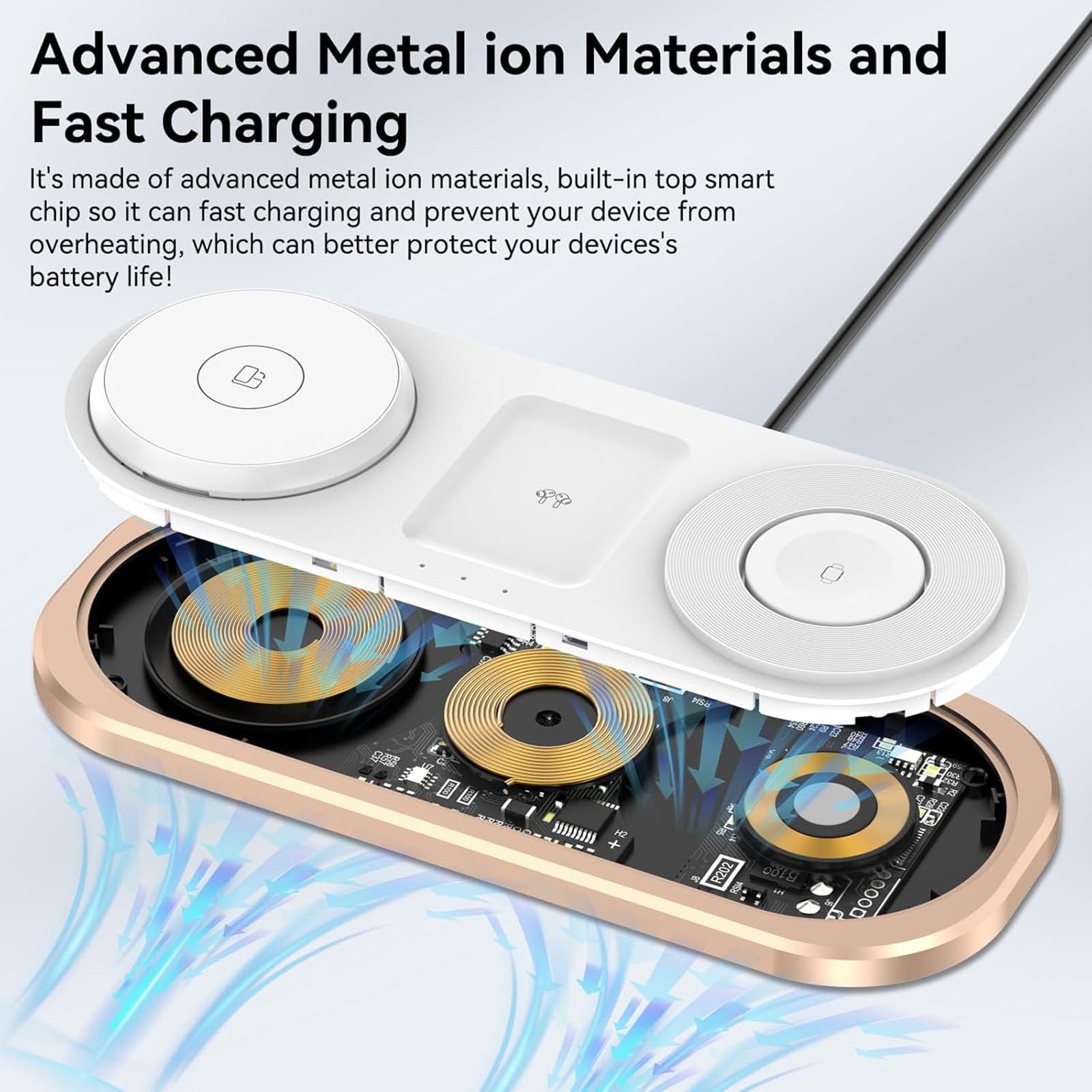 3-in-1 Foldable MagSafe Wireless Charger Stand for iPhone, Apple Watch & AirPods (Golden)