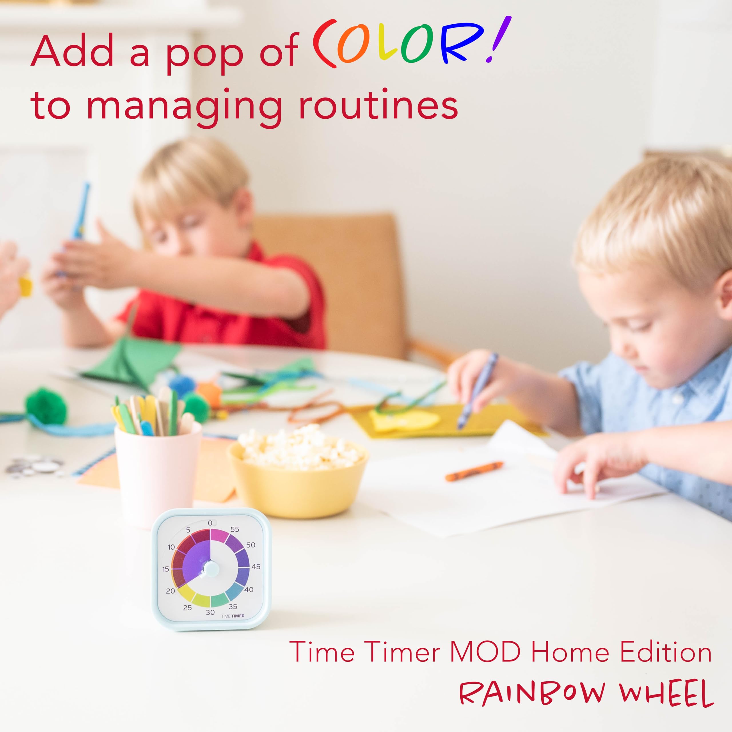 Time Timer MOD Home Edition Rainbow Wheel Visual Timer, 60-Minute Silent Countdown with 5-Minute Color Segments for Kids, Students & Home Focus