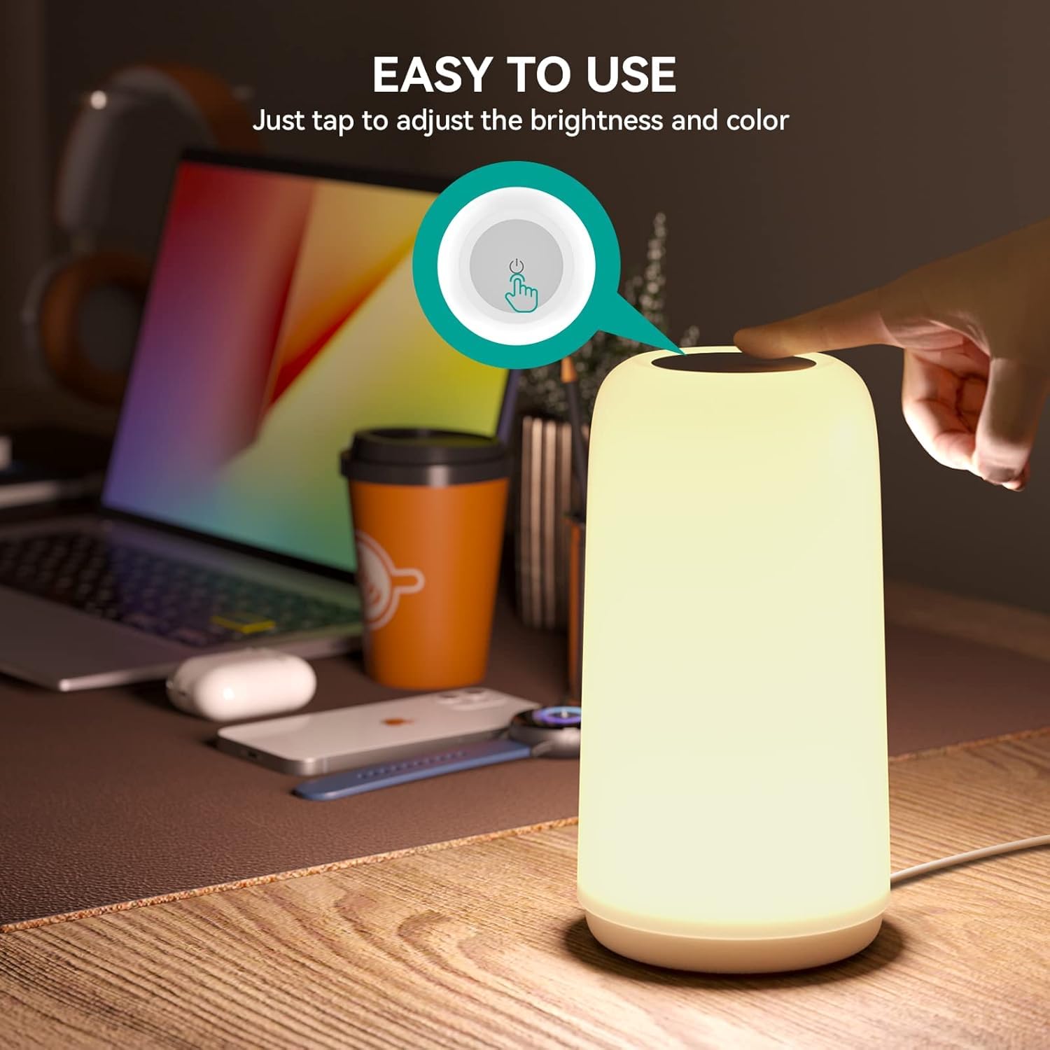 Modern RGB Touch Table Lamp – Dimmable Nightstand Light with Sleep Mode & 3 Brightness Levels