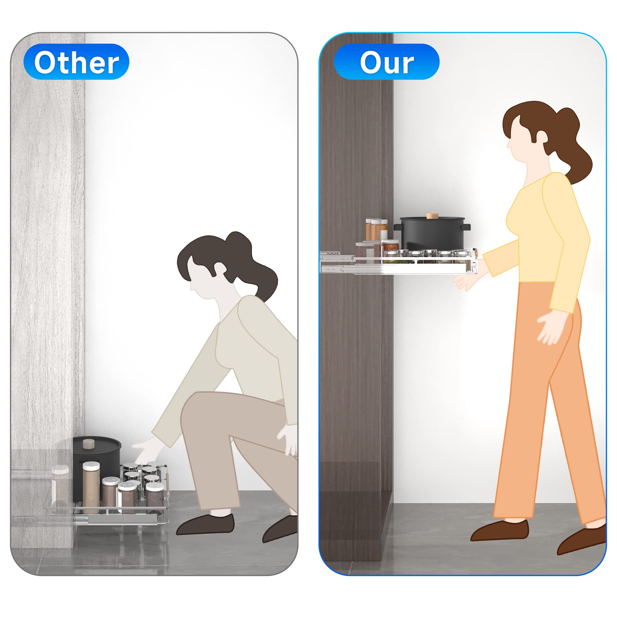 Expandable Stainless Steel Pull-Out Cabinet Organizer – Adjustable Width & Height Slide-Out Shelves (2 Pack)