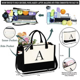 YOOLIFE Personalized Initial Tote Bag for Women – Large Zippered Monogram Tote with Crossbody Strap & Makeup Pouch (White, Letter J)