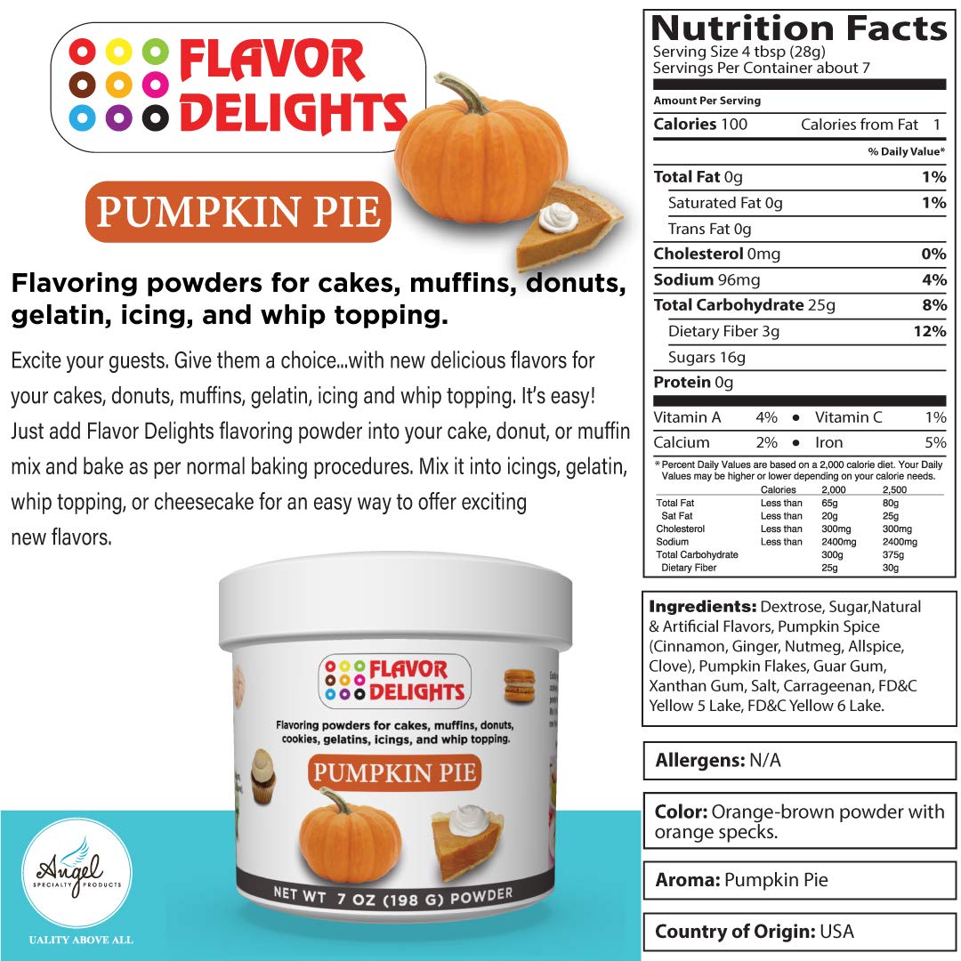 Angel Specialty Flavor Delights Pumpkin Pie Powder Mix – Seasonal Baking Flavoring (7 oz / 198g)