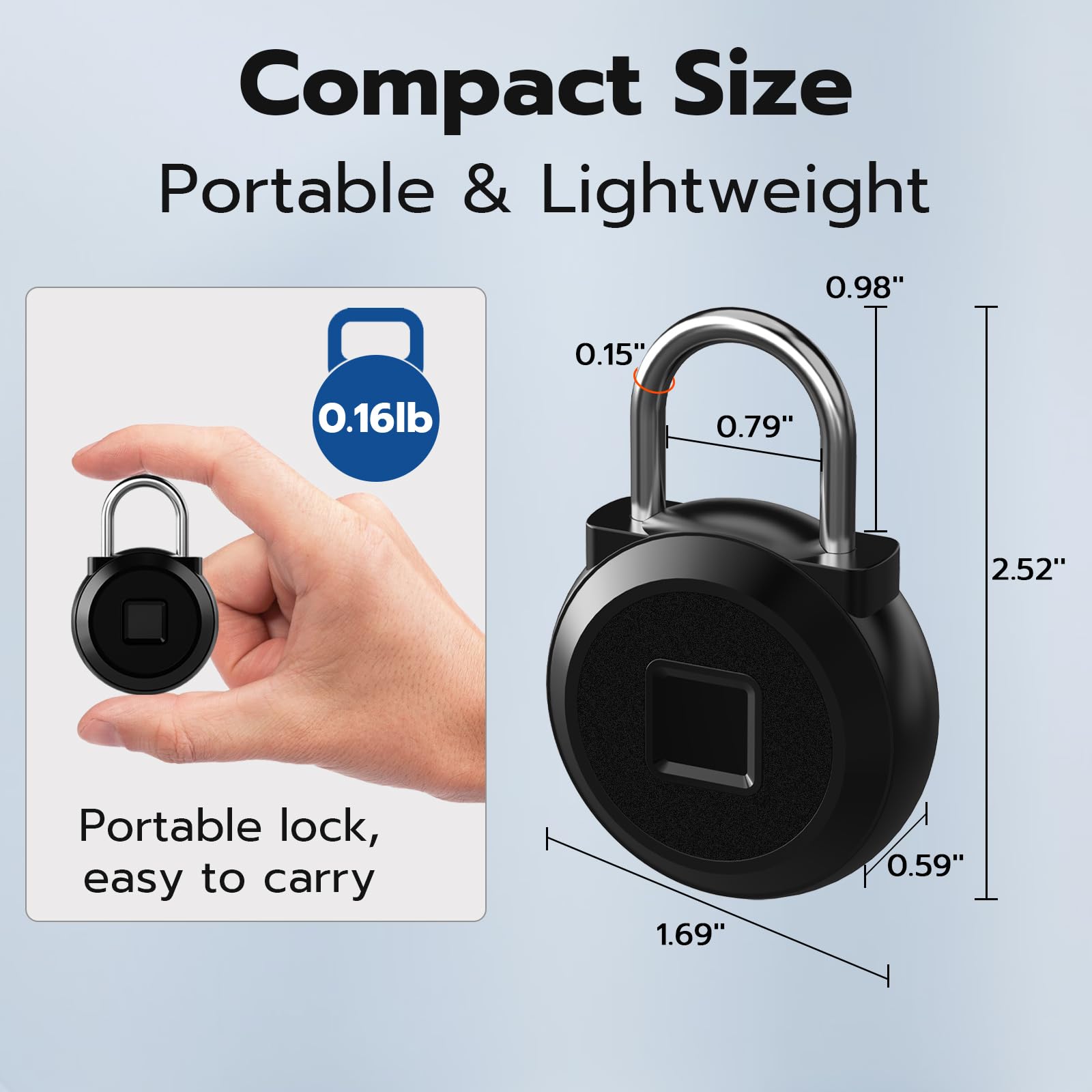 Bluetooth Fingerprint Smart Padlock, USB Rechargeable Biometric Locker Lock for Gym, School, Cabinets & Travel Bags