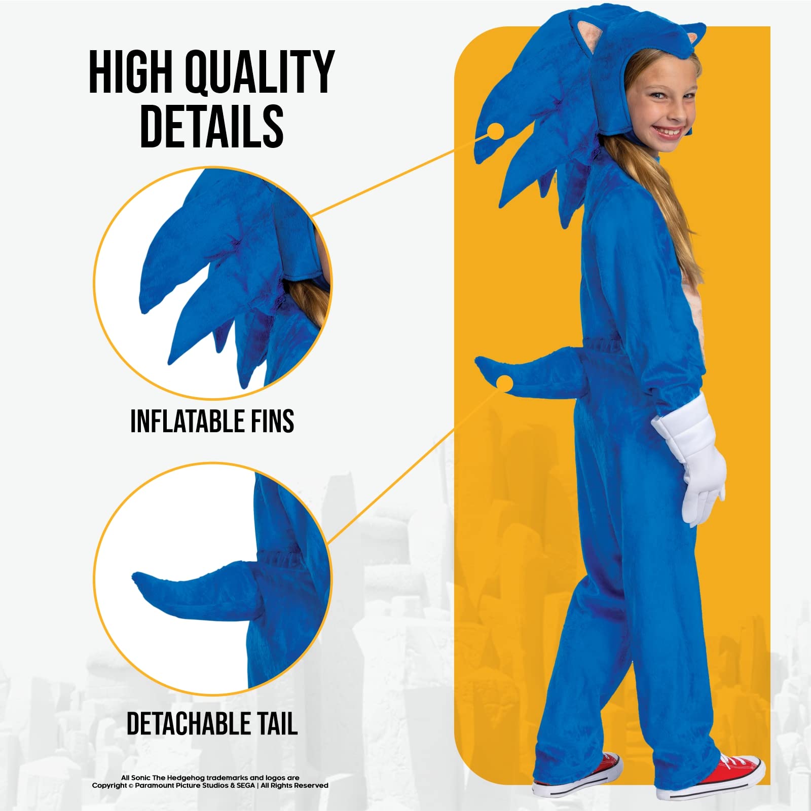 Kids Deluxe Sonic the Hedgehog Costume – Jumpsuit with Headpiece, Gloves & Tail for Halloween or Cosplay