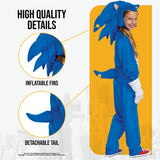 Kids Deluxe Sonic the Hedgehog Costume – Jumpsuit with Headpiece, Gloves & Tail for Halloween or Cosplay