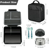 Black 4-Compartment Bento Set with 8 oz Food Jar