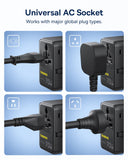 Baseus 70W Universal Travel Adapter – 6-in-1 Worldwide Charger with Retractable USB-C Cable (Black)